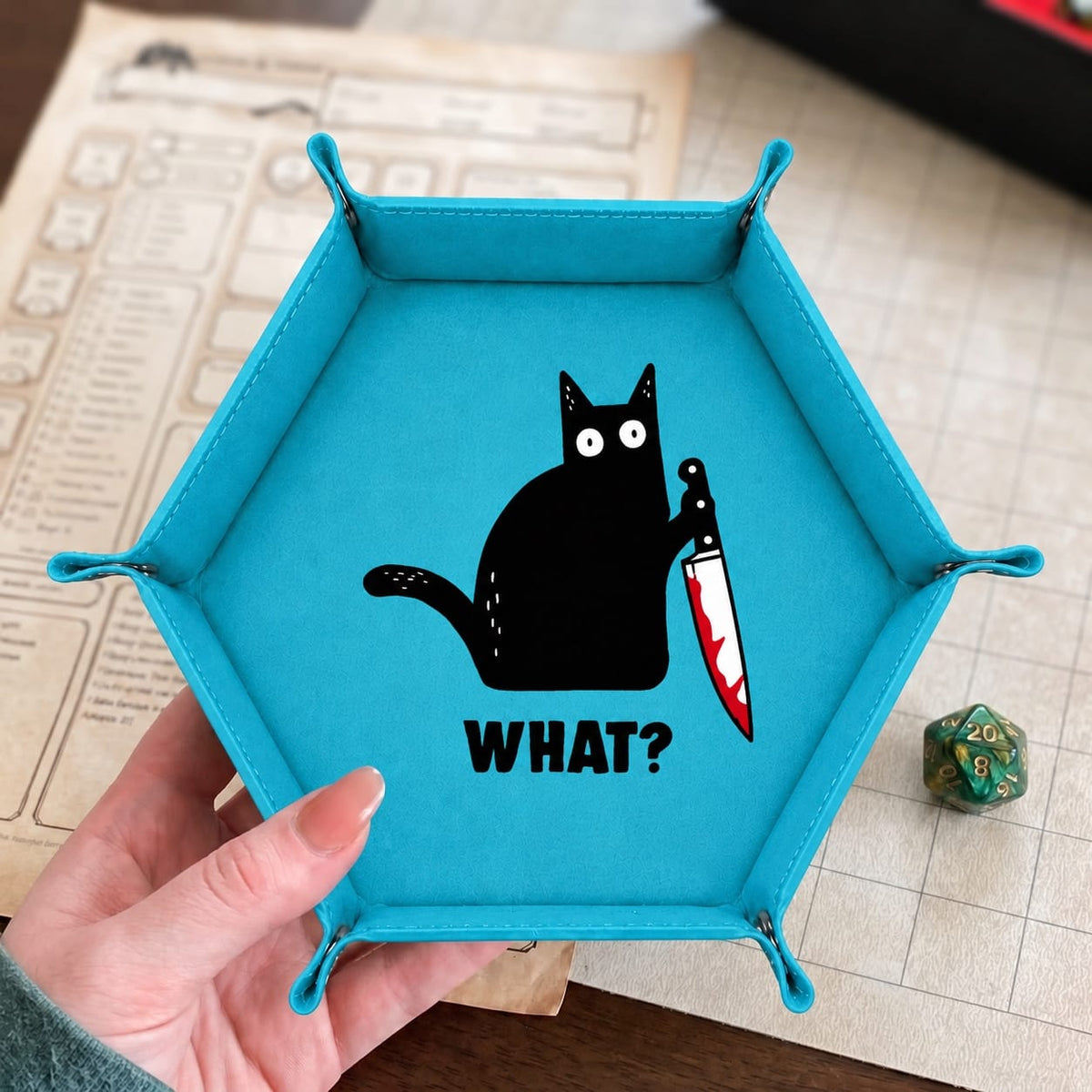 Funny Black Cat With Knife - DICE TRAY Funny Black Cat Dice Tray | Foldable PU Leather D&D Dice Tray
