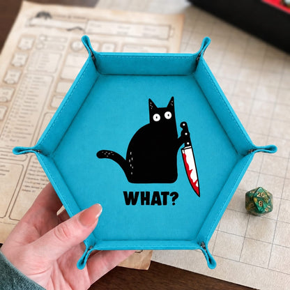 Funny Black Cat With Knife - DICE TRAY Funny Black Cat Dice Tray | Foldable PU Leather D&D Dice Tray