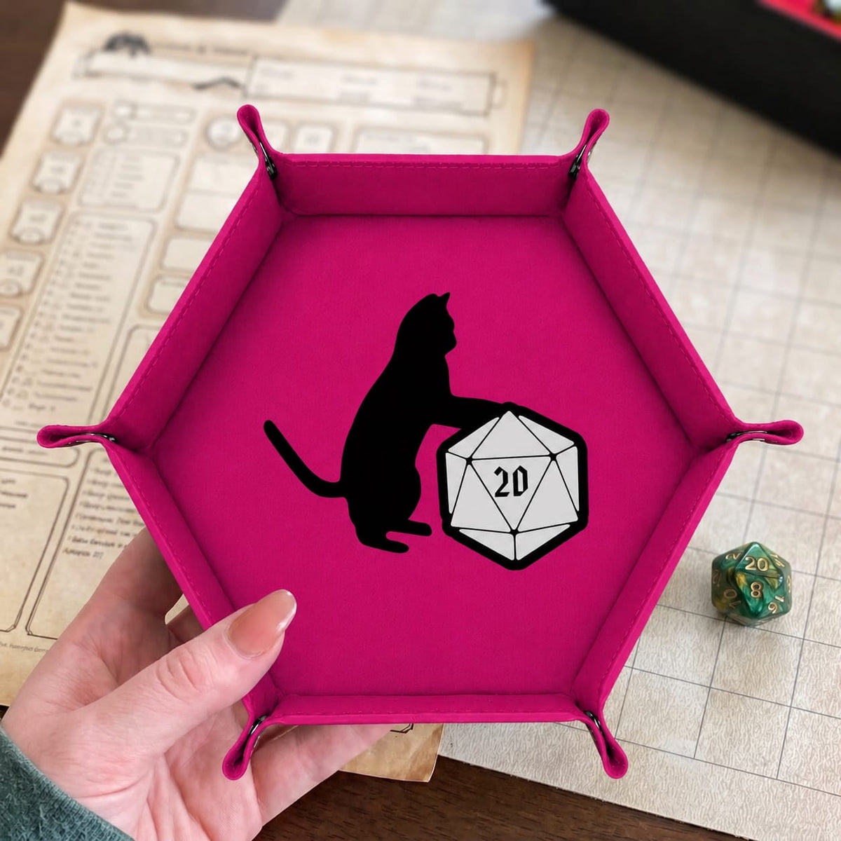 Cat And Giant D20 - DICE TRAY Cat And Giant D20 Dice Tray | Foldable PU Leather D&D Tray