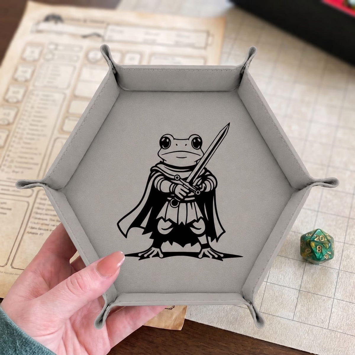 Fantasy Frog Swordmaster - DICE TRAY Fantasy Frog Swordmaster Dice Tray | Foldable PU Leather D&D Tray