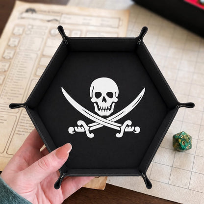 Pirate Skull And Cutlasses - DICE TRAY Pirate Skull Dice Tray | Foldable PU Leather D&D RPG Tray