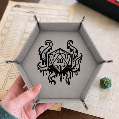 Eldritch Melting D20 - DICE TRAY Eldritch Melting D20 Dice Tray | Foldable PU Leather D&D Tray
