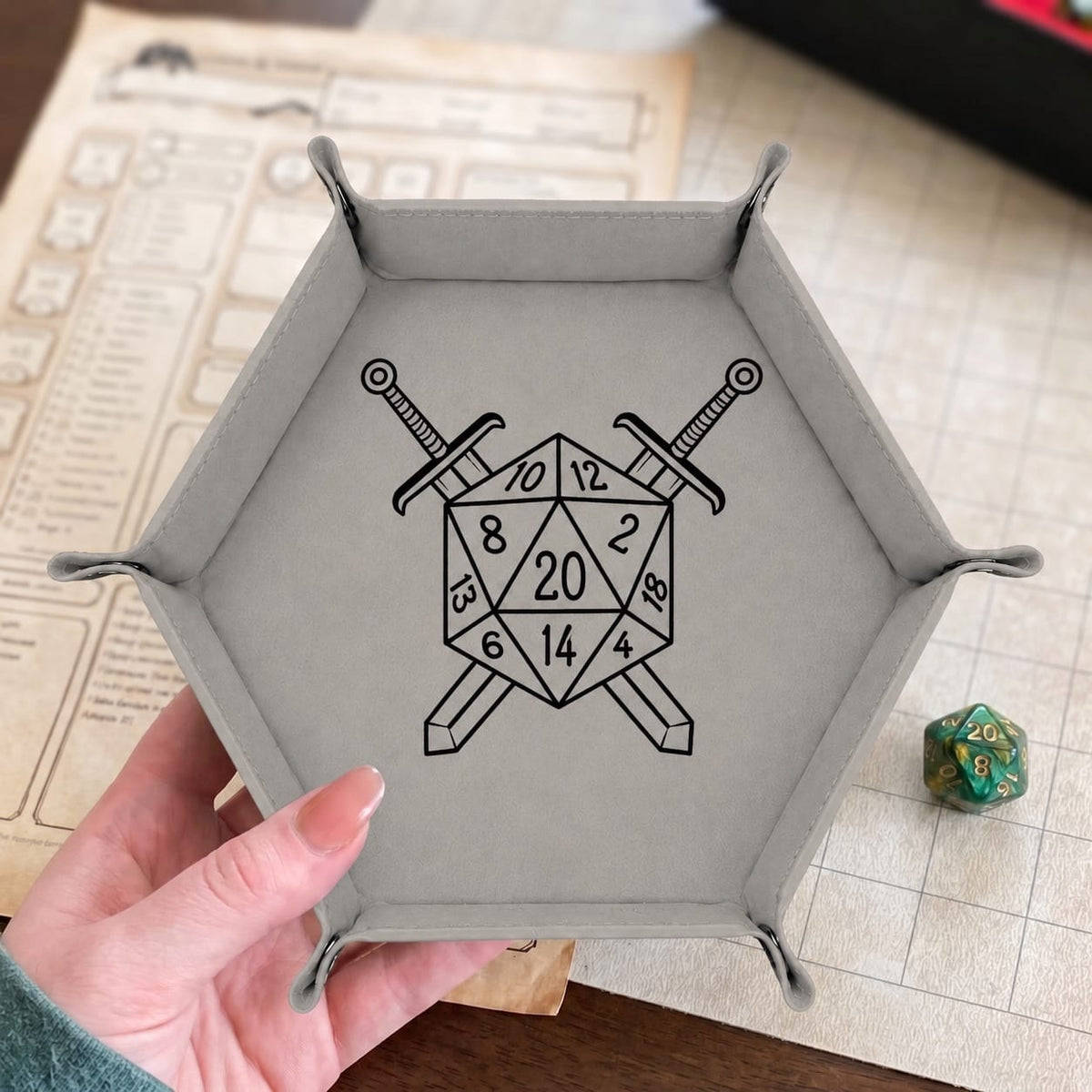 D20 Battle Crest - DICE TRAY D20 Battle Crest Dice Tray | Foldable PU Leather D&D Tray