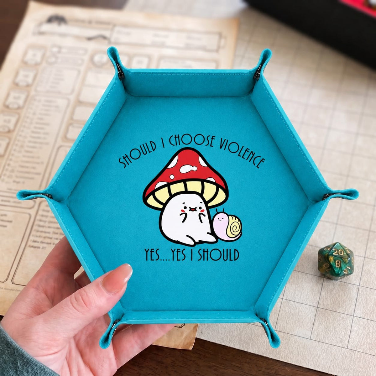 Mushroom Cat Chooses Violence - DICE TRAY Mushroom Cat Chooses Violence Dice Tray | Foldable PU Leather D&D Tray