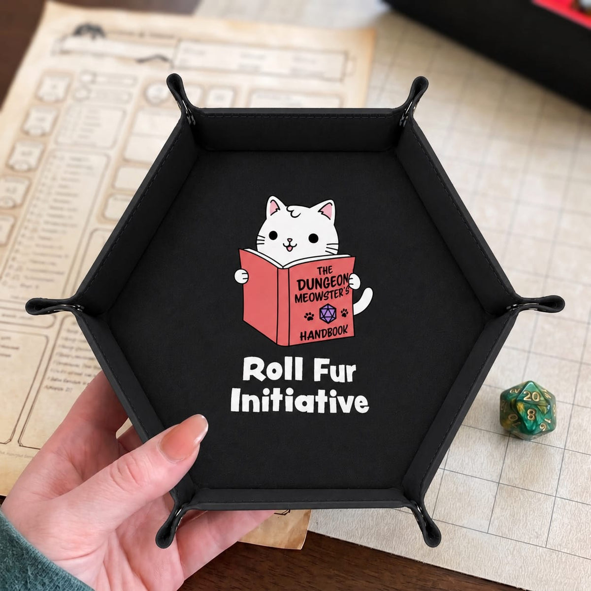 Cat Dungeon Meowster - DICE TRAY Cat Dungeon Meowster Dice Tray | Foldable PU Leather D&D Tray