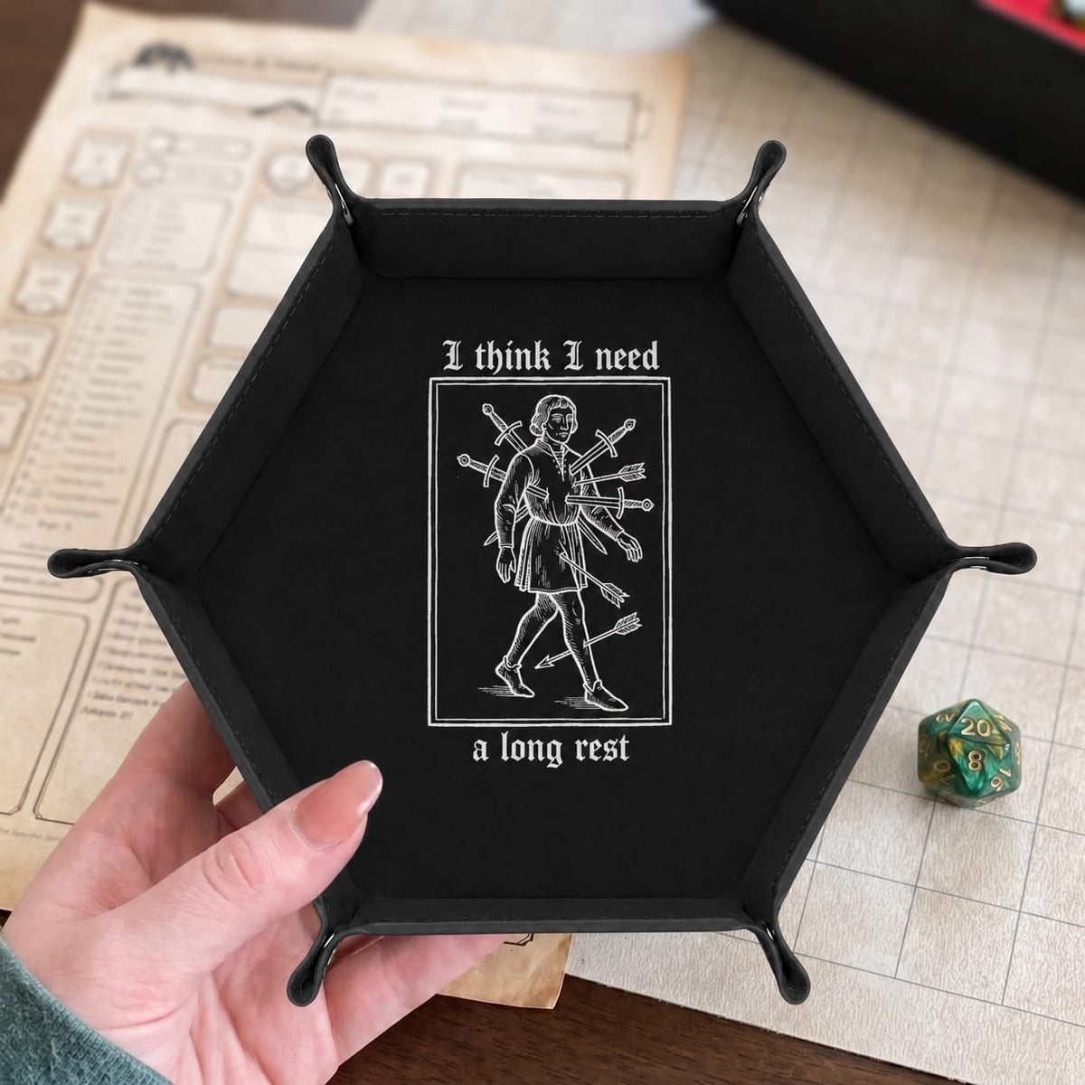 I Need A Long Rest - DICE TRAY I Need A Long Rest Dice Tray | Foldable PU Leather D&D Tray