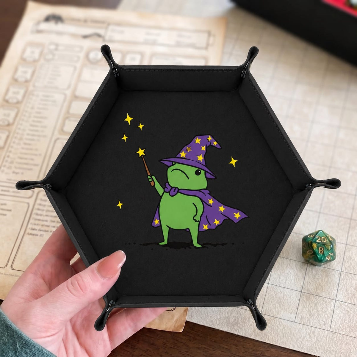 Cute Frog Wizard - DICE TRAY Cute Frog Wizard Dice Tray | Foldable PU Leather D&D Tray