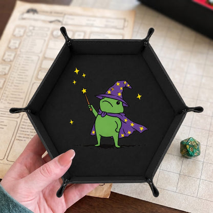 Cute Frog Wizard - DICE TRAY Cute Frog Wizard Dice Tray | Foldable PU Leather D&D Tray