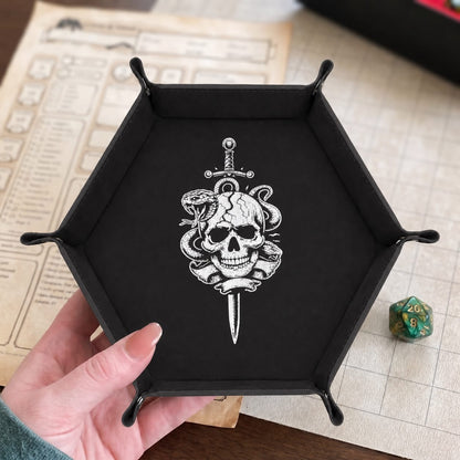 Skull Dagger And Snake - DICE TRAY Skull Dagger And Snake Dice Tray | Foldable PU Leather D&D Tray