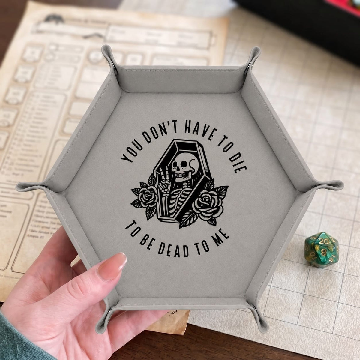 Dead To Me Skeleton Coffin - DICE TRAY Dead To Me Skeleton Coffin Dice Tray | Foldable PU Leather D&D Tray