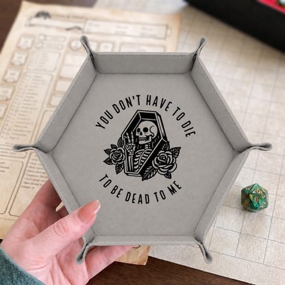 Dead To Me Skeleton Coffin - DICE TRAY Dead To Me Skeleton Coffin Dice Tray | Foldable PU Leather D&D Tray