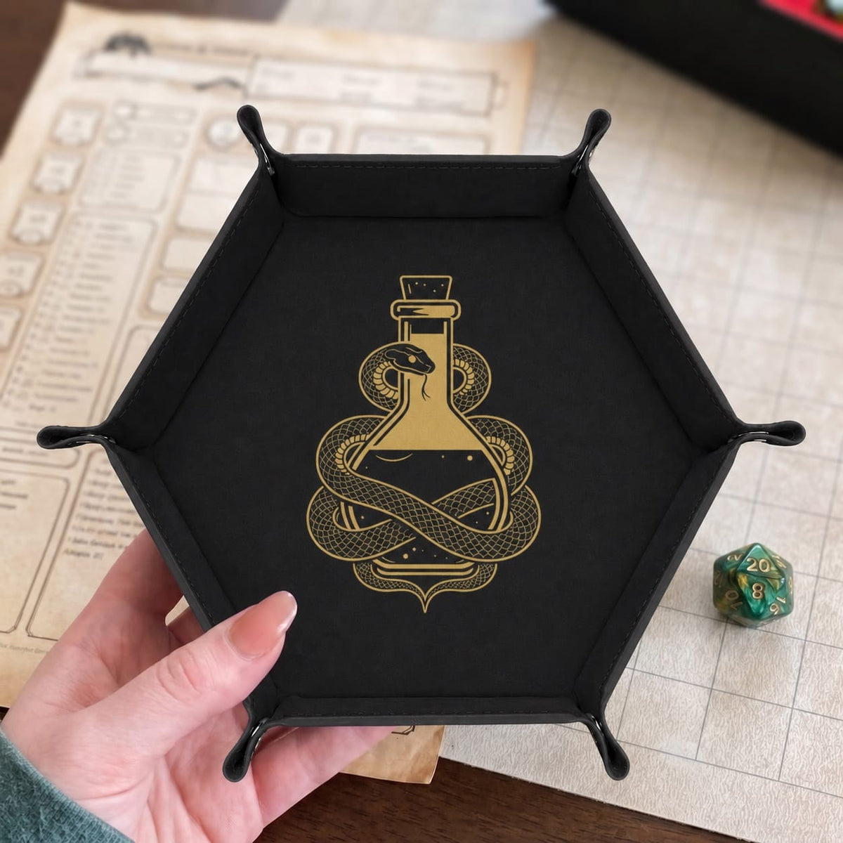 Snake And Alchemy Potion - DICE TRAY Snake And Alchemy Potion Dice Tray | Foldable PU Leather D&D Tray