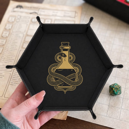 Snake And Alchemy Potion - DICE TRAY Snake And Alchemy Potion Dice Tray | Foldable PU Leather D&D Tray