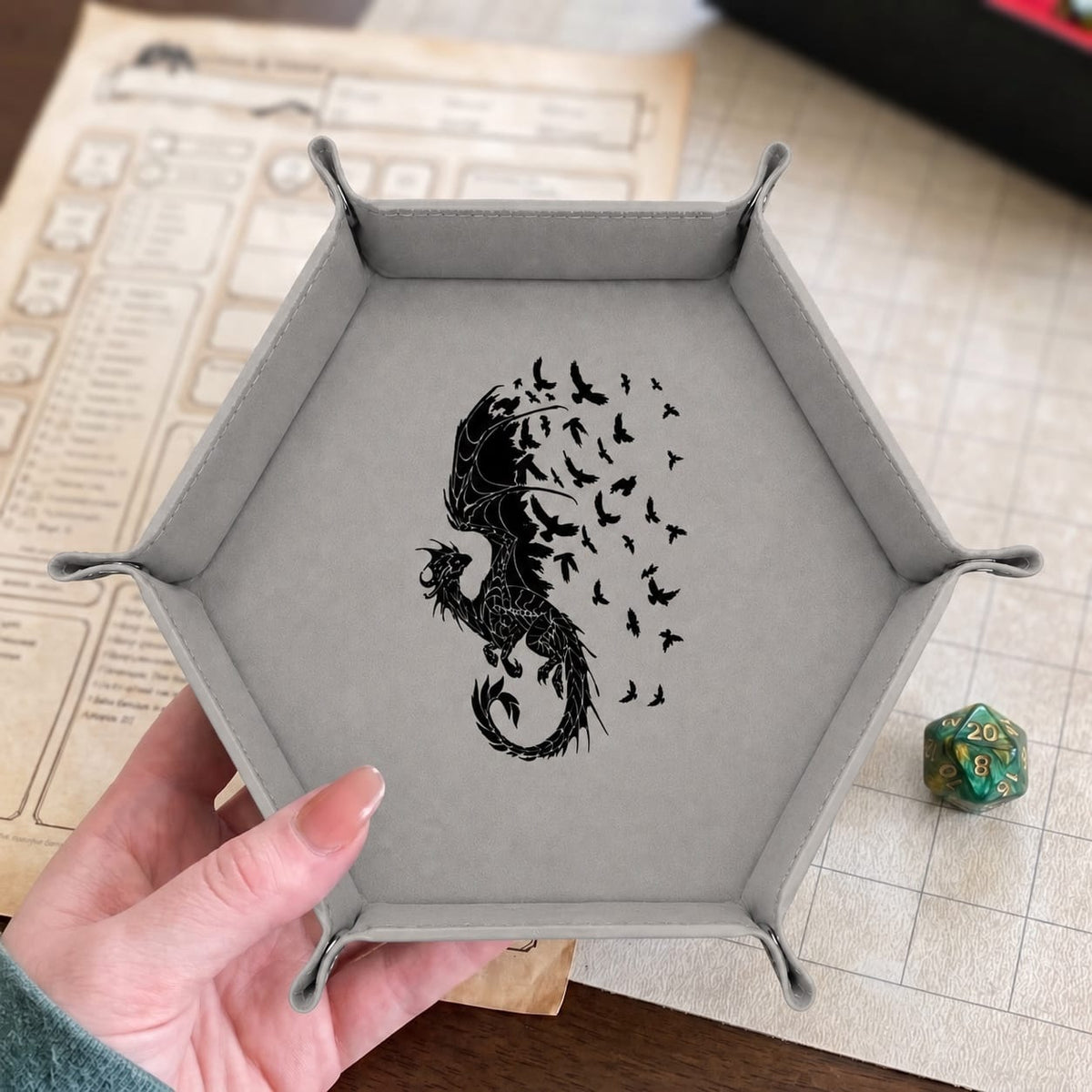 Dragon Into Flying Birds - DICE TRAY Dragon Into Flying Birds Dice Tray | Foldable PU Leather D&D Tray