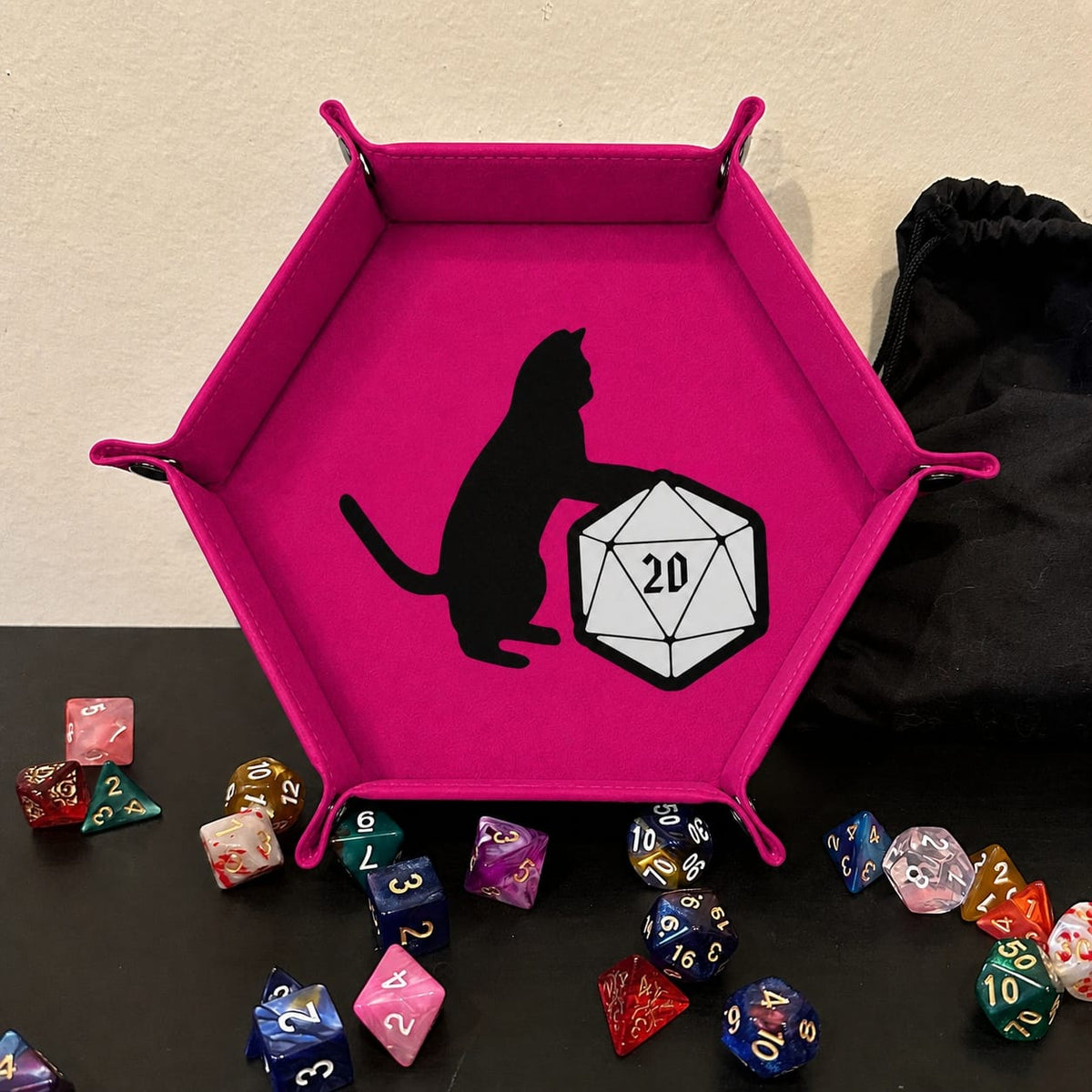 Cat And Giant D20 dice tray lifestyle scene