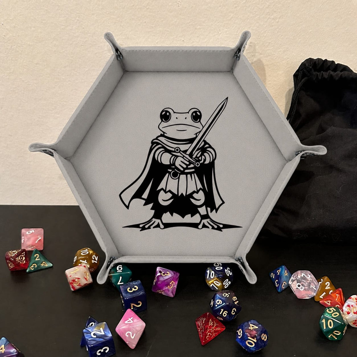 Fantasy Frog Swordmaster - DICE TRAY Fantasy Frog Swordmaster Dice Tray | Foldable PU Leather D&D Tray