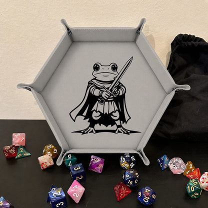 Fantasy Frog Swordmaster - DICE TRAY Fantasy Frog Swordmaster Dice Tray | Foldable PU Leather D&D Tray
