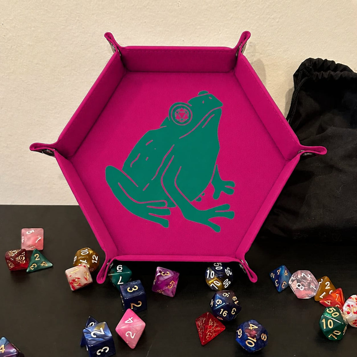 Frog Gamer With D20 Headphones - DICE TRAY Frog Gamer D20 Dice Tray | Foldable PU Leather D&D Tray