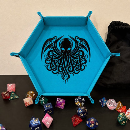Eldritch Cthulhu Emblem - DICE TRAY Cthulhu Dice Tray | Foldable PU Leather D&D RPG Tray