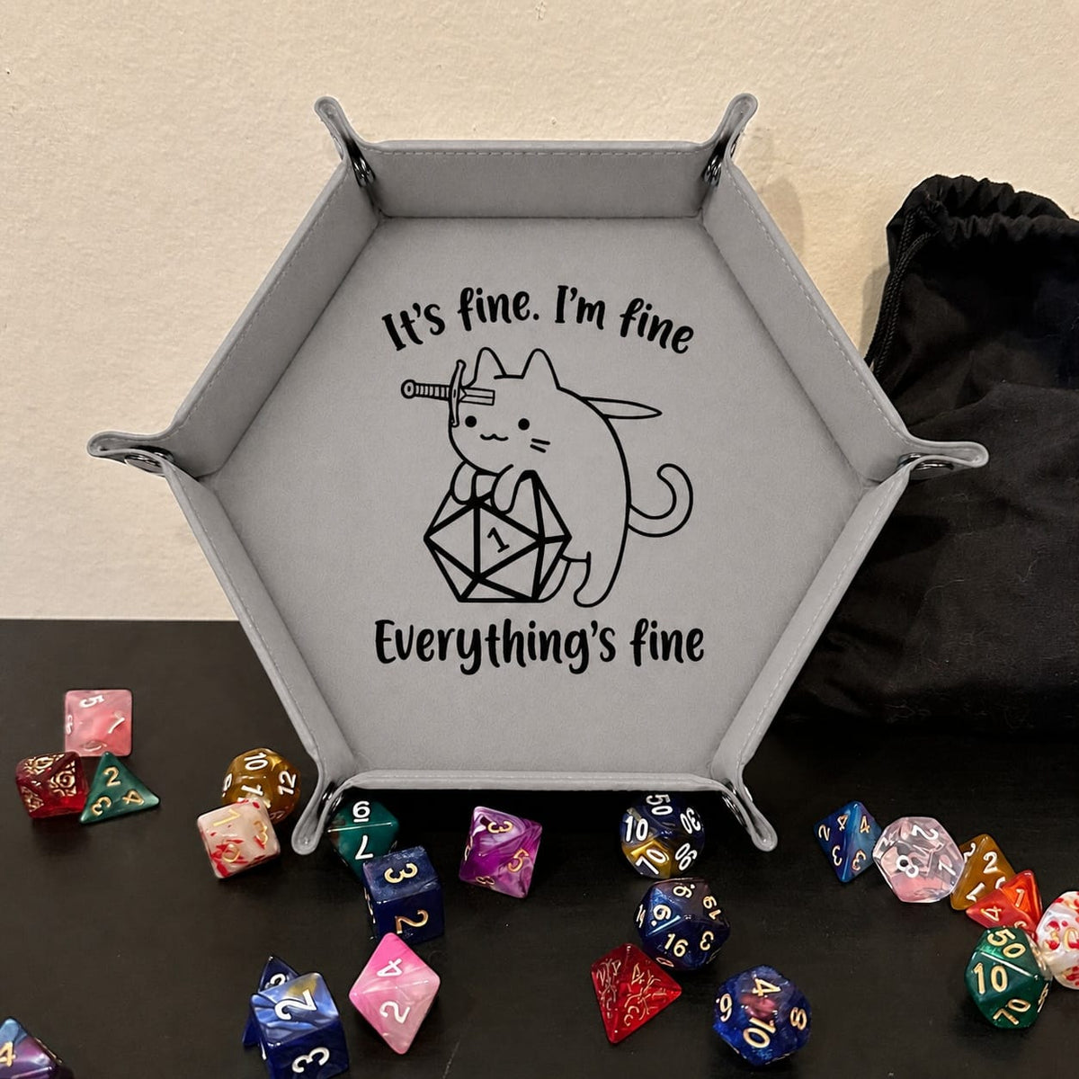 Critical Fail Cat - DICE TRAY Critical Fail Cat Dice Tray | Foldable PU Leather D&D Tray