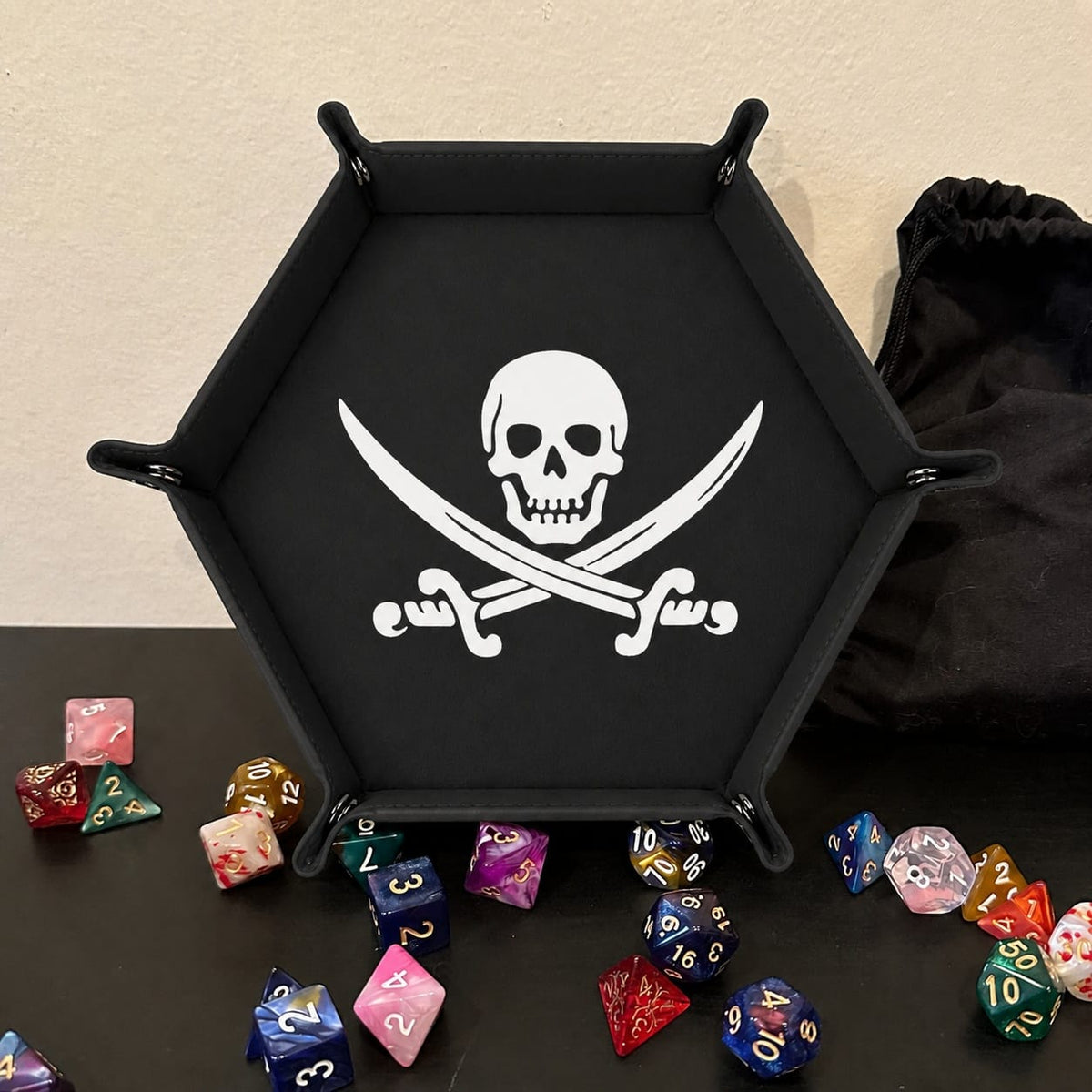 Pirate Skull And Cutlasses - DICE TRAY Pirate Skull Dice Tray | Foldable PU Leather D&D RPG Tray