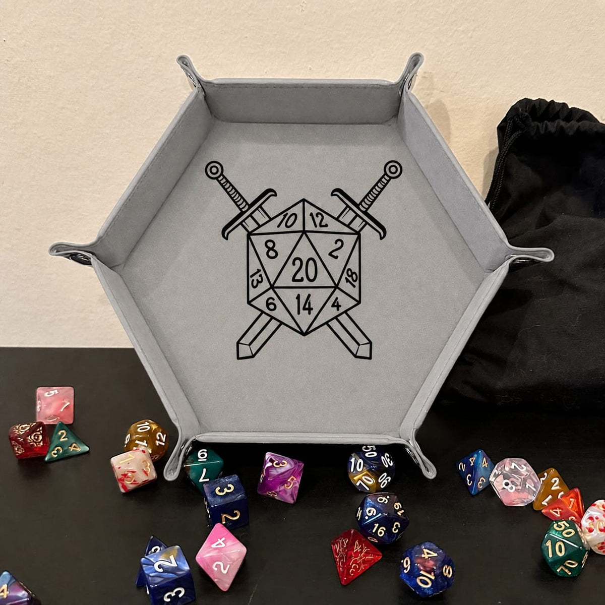 D20 Battle Crest - DICE TRAY D20 Battle Crest Dice Tray | Foldable PU Leather D&D Tray