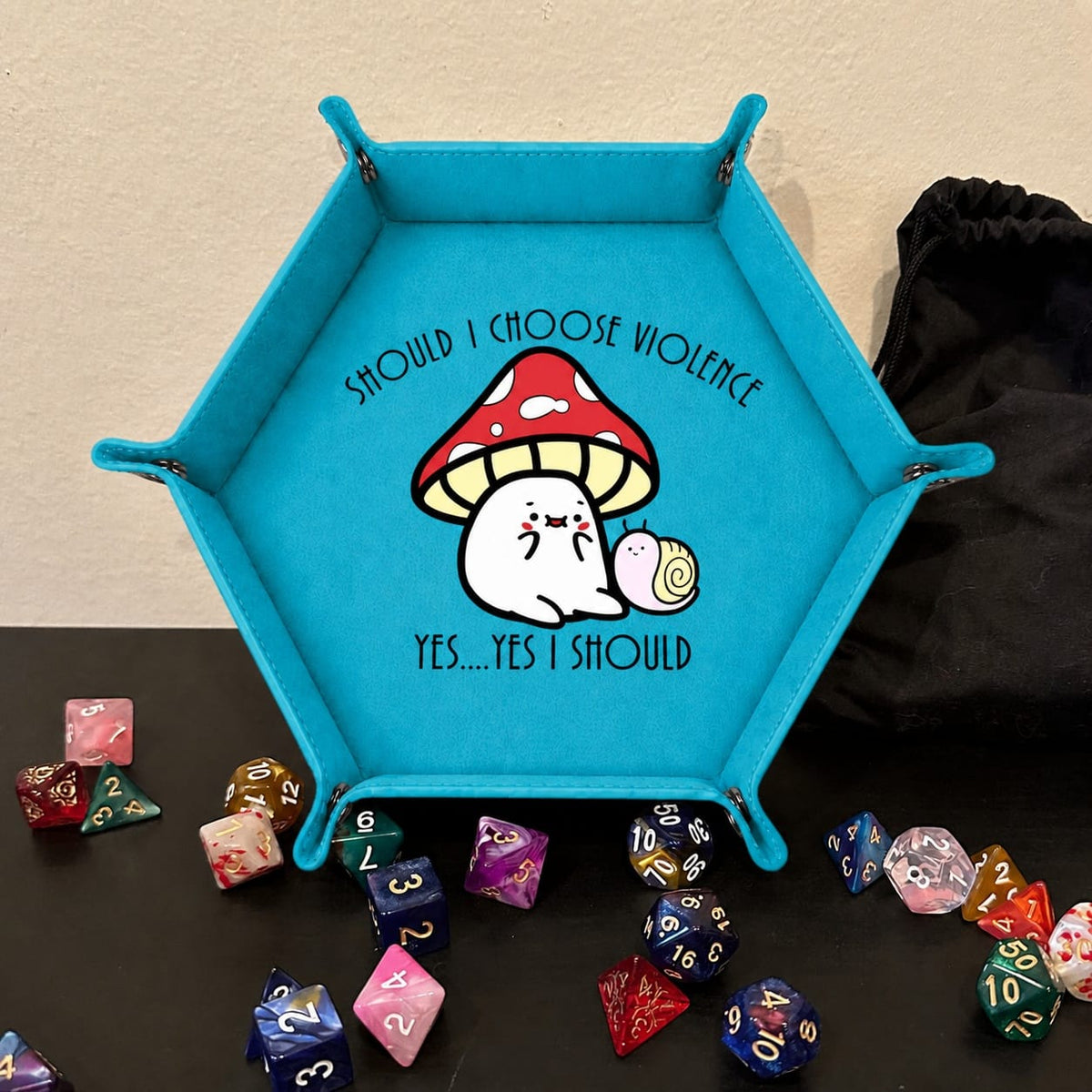 Mushroom Cat Chooses Violence - DICE TRAY Mushroom Cat Chooses Violence Dice Tray | Foldable PU Leather D&D Tray