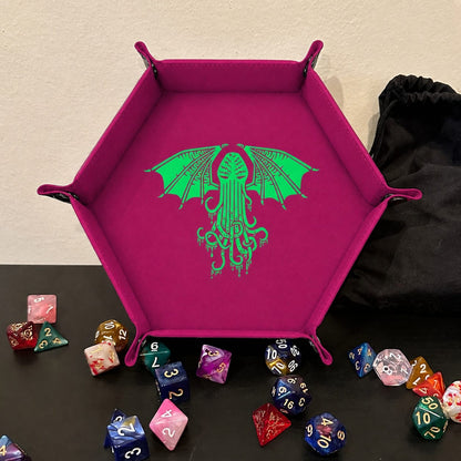 Winged Cthulhu Rising - DICE TRAY Winged Cthulhu Rising Dice Tray | Foldable PU Leather D&D Tray