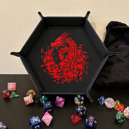 Flaming Tribal Dragon - DICE TRAY Flaming Tribal Dragon Dice Tray | Foldable PU Leather D&D Tray