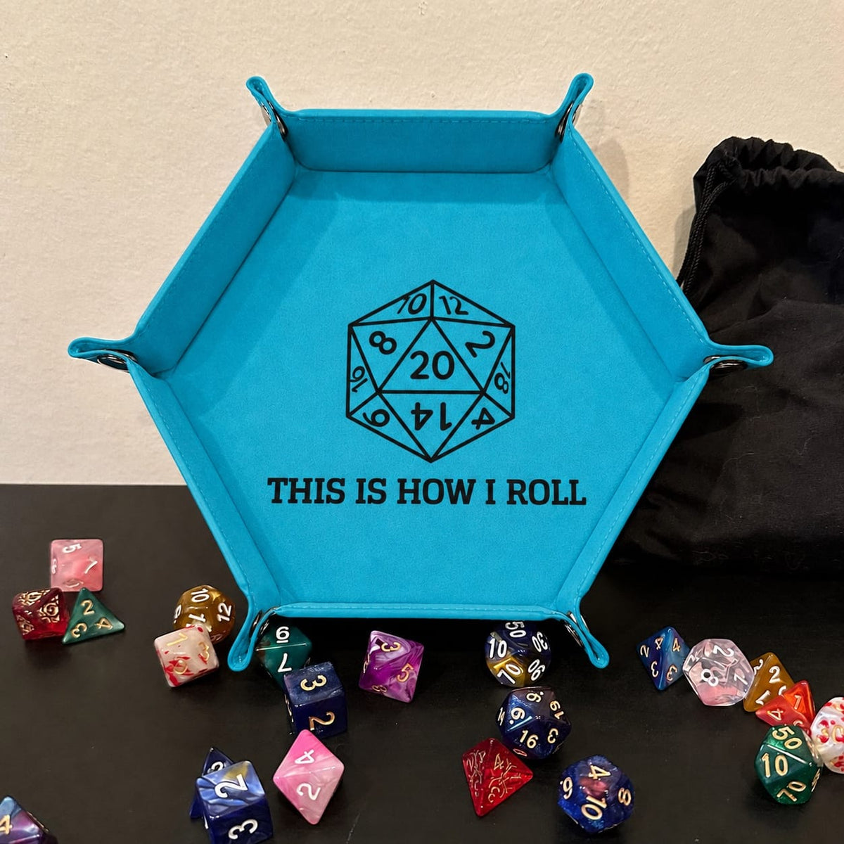 This Is How I Roll D20 Outline - DICE TRAY This Is How I Roll D20 Outline Dice Tray | Foldable PU Leather D&D Tra