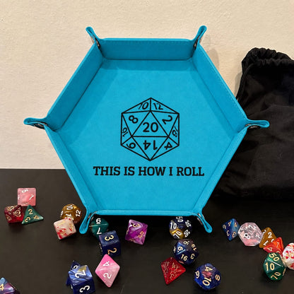 This Is How I Roll D20 Outline - DICE TRAY This Is How I Roll D20 Outline Dice Tray | Foldable PU Leather D&D Tra