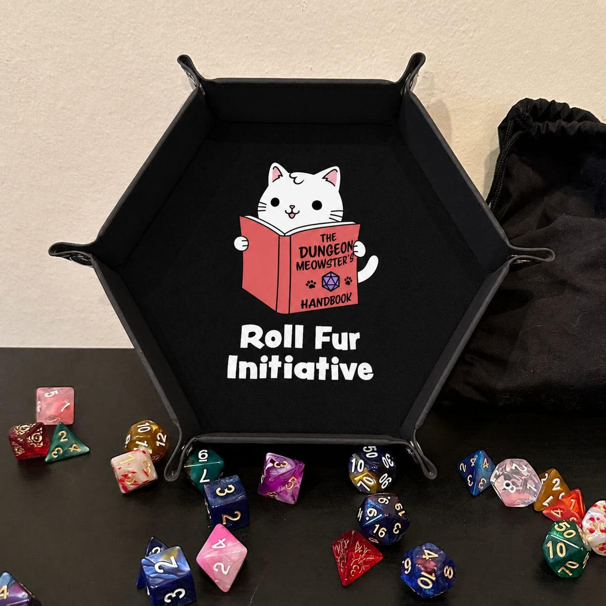 Cat Dungeon Meowster - DICE TRAY Cat Dungeon Meowster Dice Tray | Foldable PU Leather D&D Tray