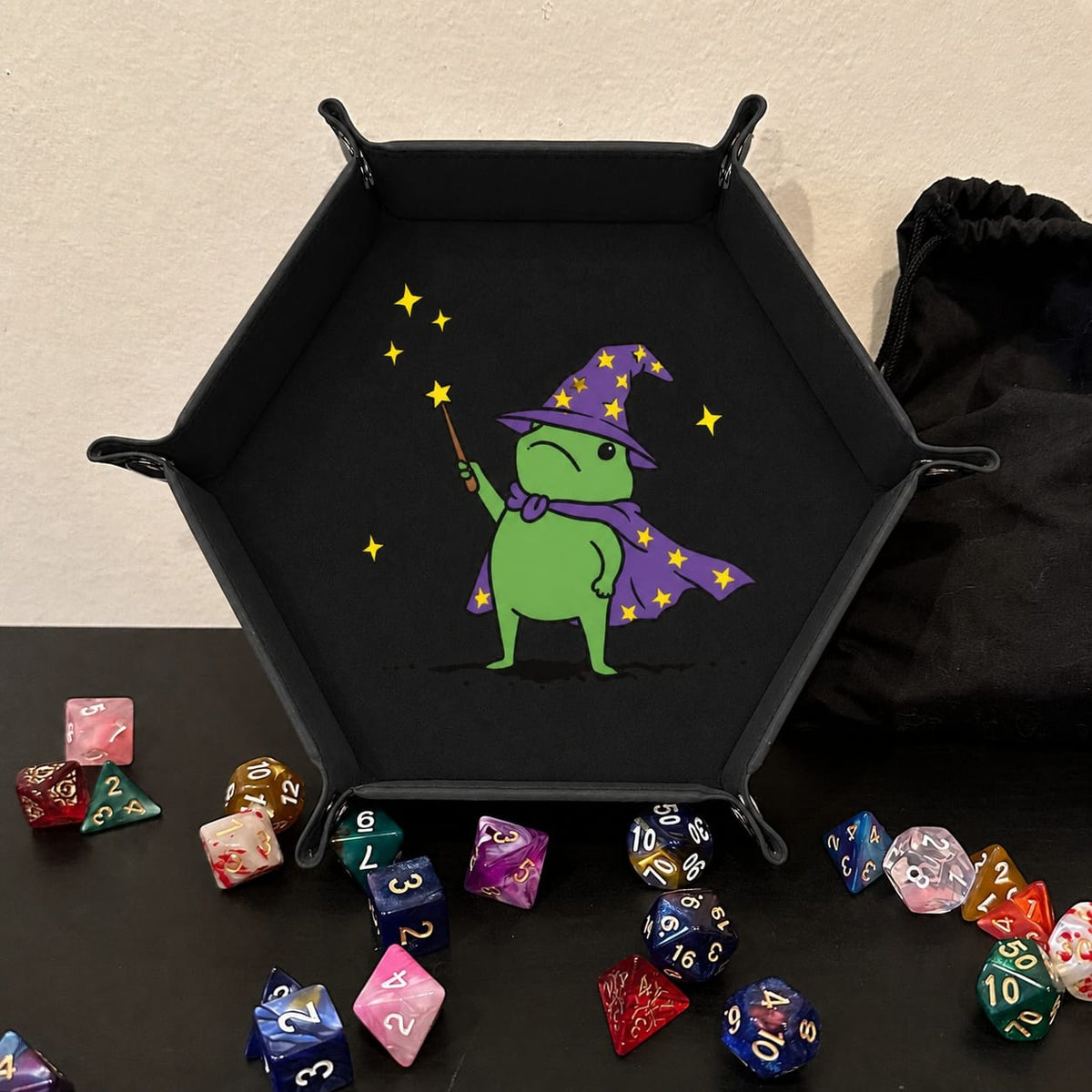 Cute Frog Wizard - DICE TRAY Cute Frog Wizard Dice Tray | Foldable PU Leather D&D Tray