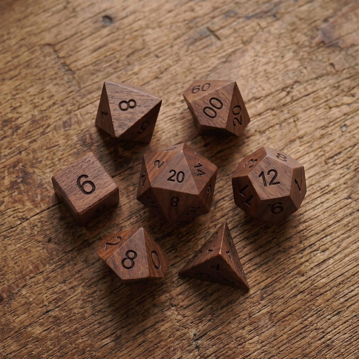 Handmade Wood Dice Set Wood Dice Set for DND, 7pcs Handmade Polyhedral RPG Dice, Natural Wooden Dice for Dungeons and Dragons