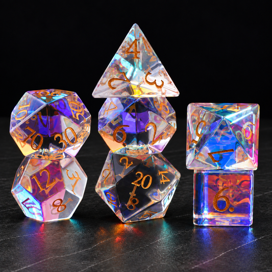 Prismatic Veil Iridescent Crystal gemstone DnD dice set - image 1