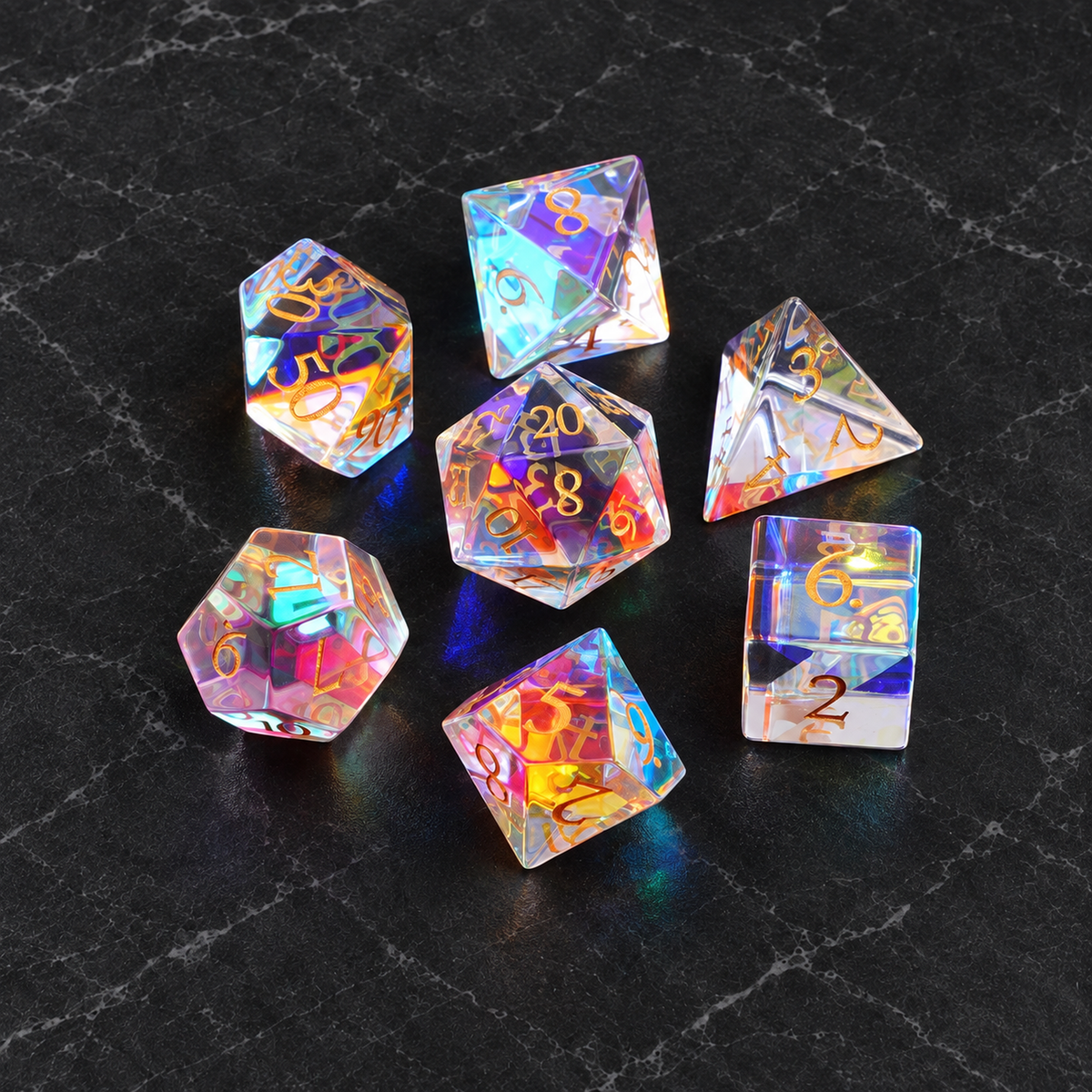 Prismatic Veil Iridescent Crystal gemstone DnD dice set - image 5