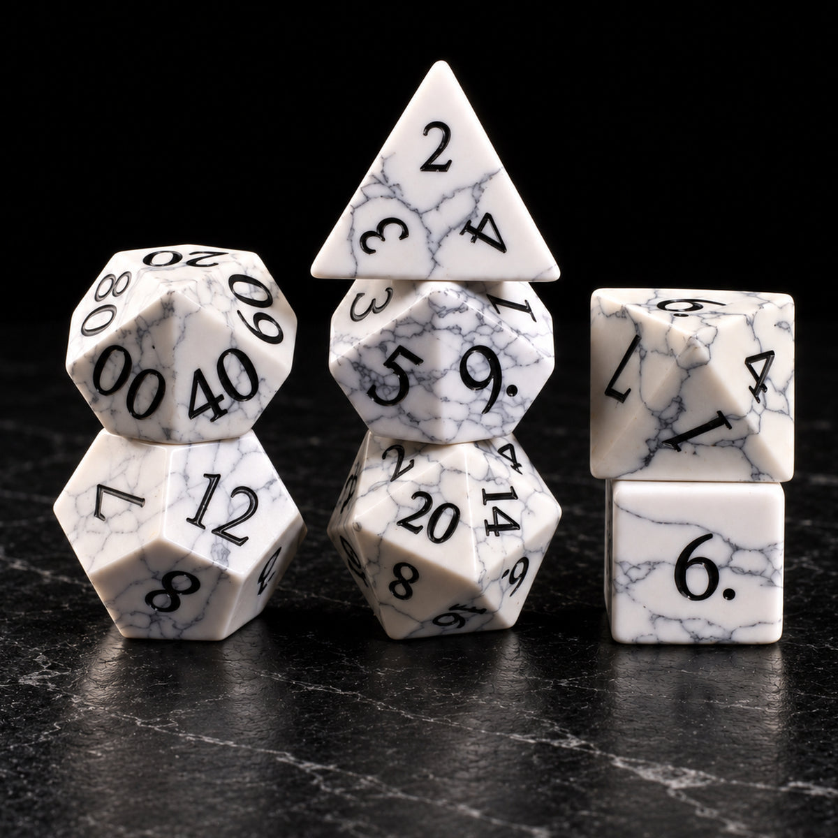 Winterweb Relic - complete seven-piece gemstone dice set
