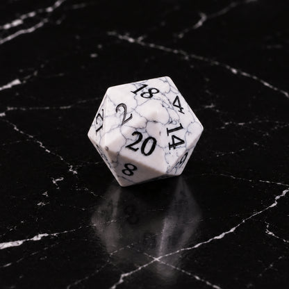 Winterweb Relic - D20 gemstone die on black marble