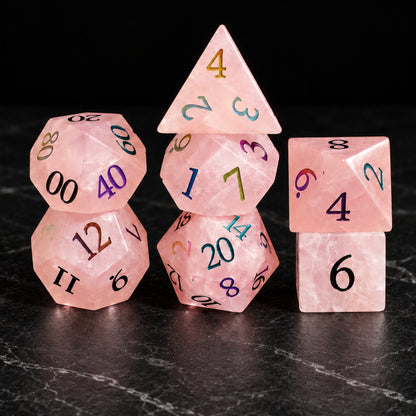 Prismrose Oracle - complete seven-piece gemstone dice set