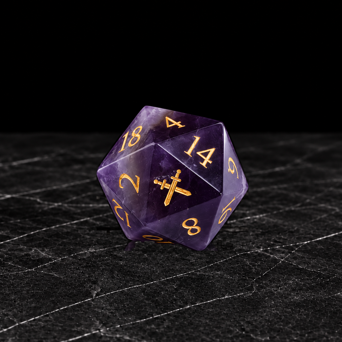 Violet Reliquary amethyst D20 detail