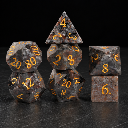Cinder Mosaic smoky gray gemstone DnD dice set