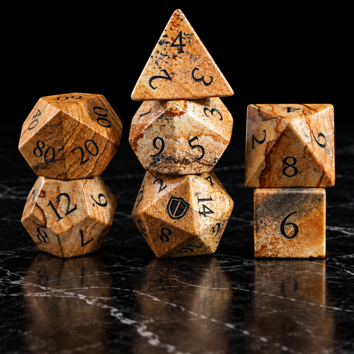 Desert Cartographer Picture Jasper gemstone DnD dice standing set