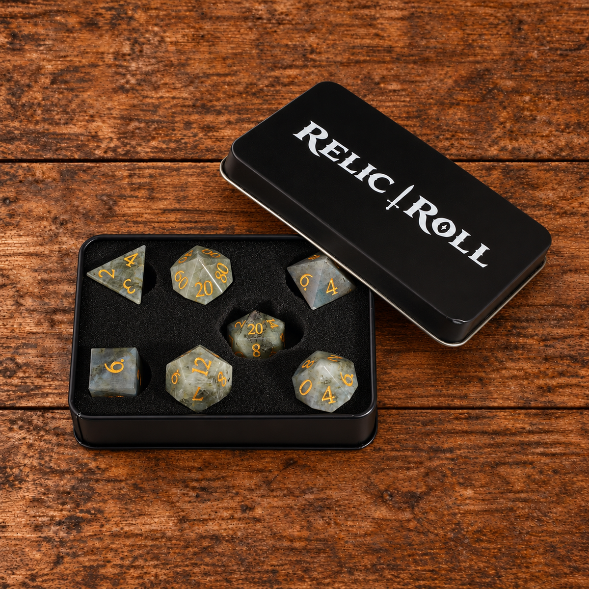Mistbound Grove White Labradorite gemstone DnD dice set - image 2