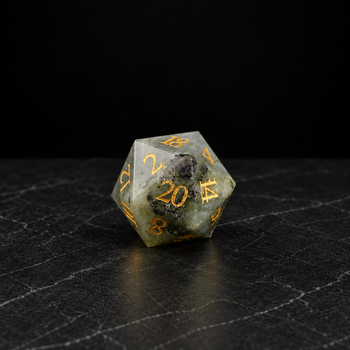 Mistbound Grove White Labradorite gemstone DnD dice set - image 4