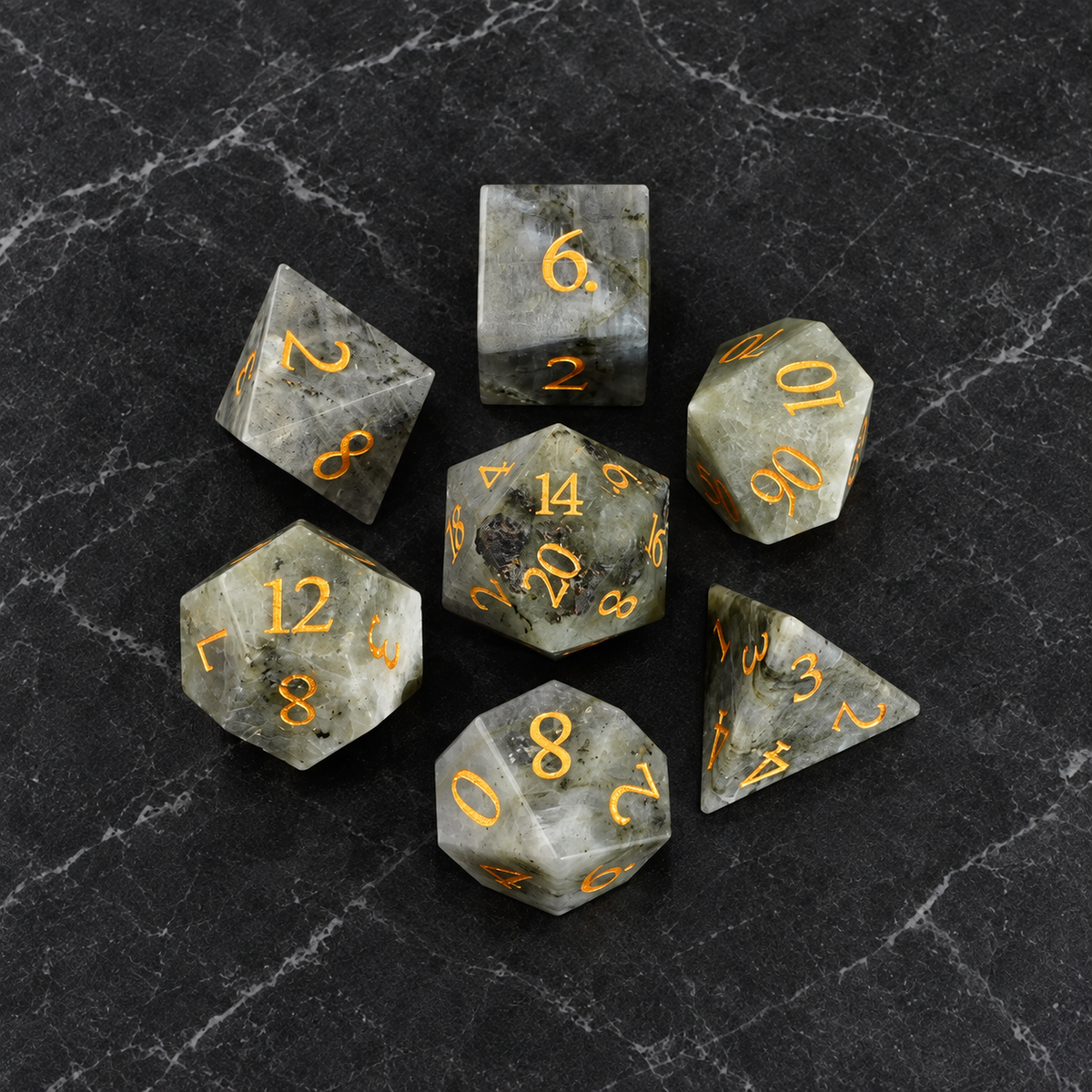 Mistbound Grove White Labradorite gemstone DnD dice set - image 5