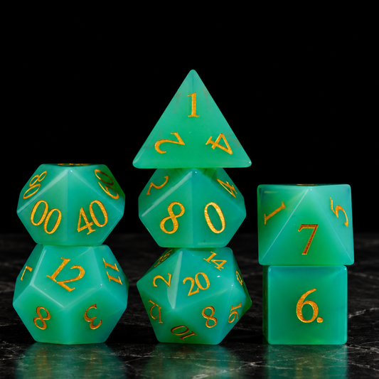 Viridian Opal - Green Opalite Gemstone Dice Set - standing set