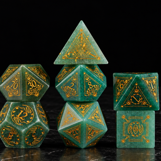 Emerald Sigil - Green Aventurine Gemstone Dice Set - standing set