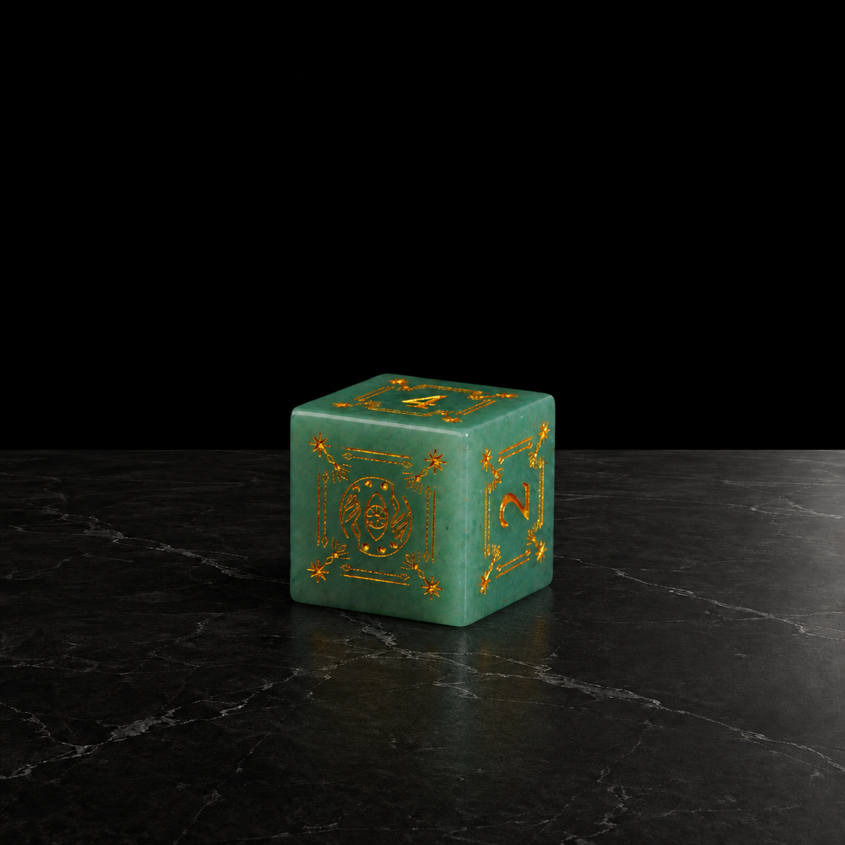 Emerald Sigil - Green Aventurine Gemstone Dice Set - D6 detail