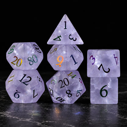 Violet Stormglass - complete seven-piece gemstone dice set