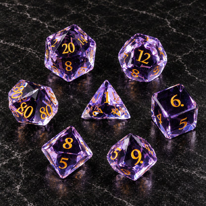 Violet Starvault flatlay - Light Purple Gemstone DnD dice set